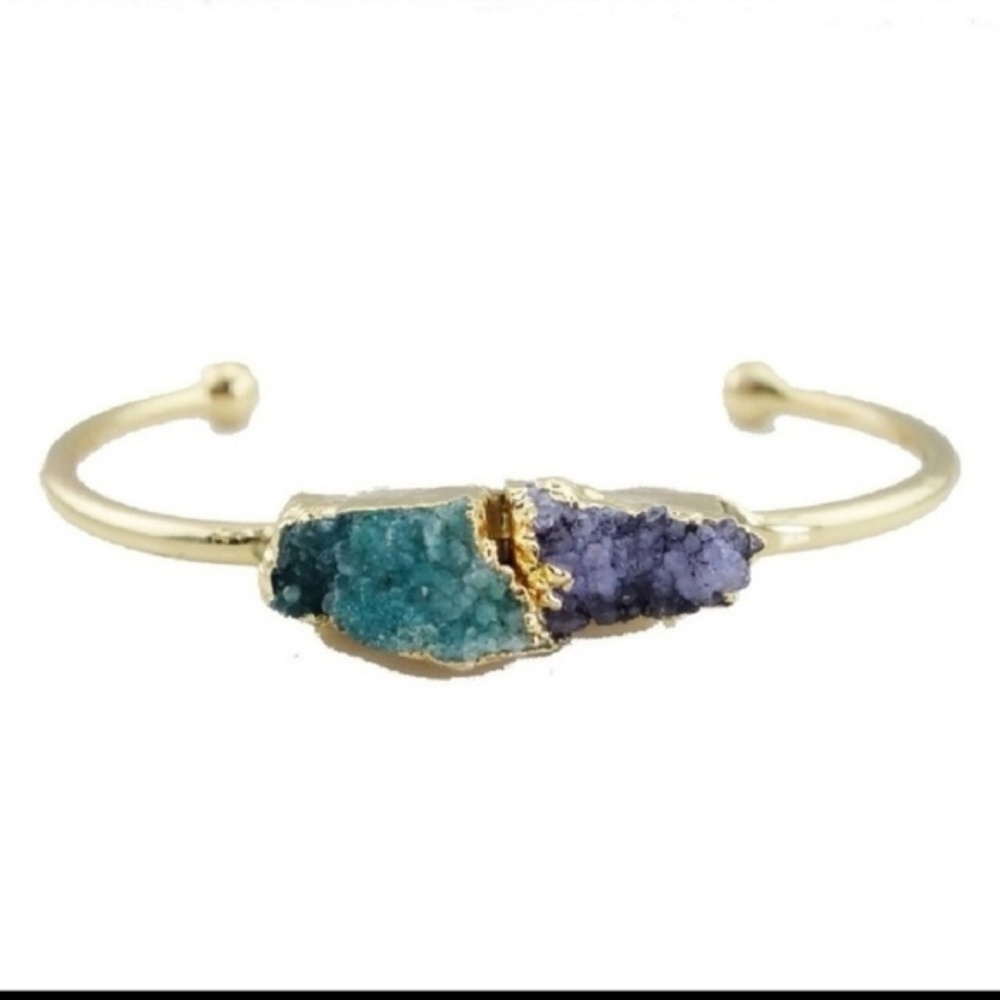 Druzy cuff bangle bracelet  -green & purple